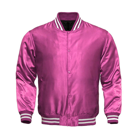 Pink Satin Full-Snap Varsity Jacket - Jack N Hoods