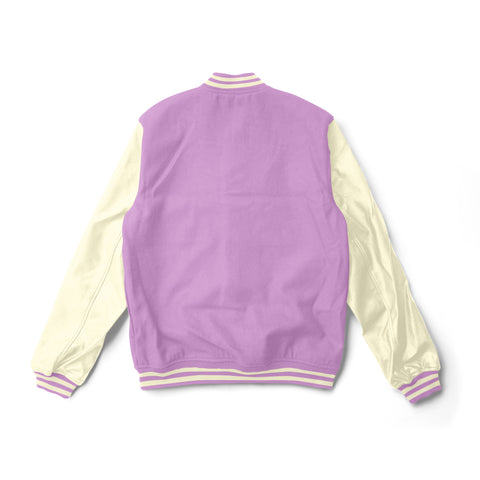 Pink Varsity Jacket Cream Leather Sleeves - Jack N Hoods