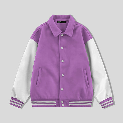 Pink Byron Collar All Wool Varsity Jacket White Sleeves - Jack N Hoods