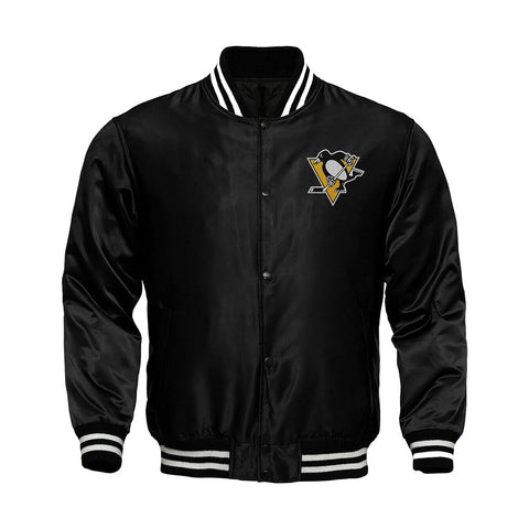 Pittsburgh Penguins Satin Varsity Full Snap Jacket - Jack N Hoods