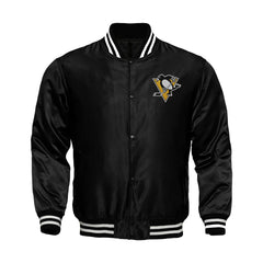 Pittsburgh Penguins Satin Varsity Full Snap Jacket - Jack N Hoods