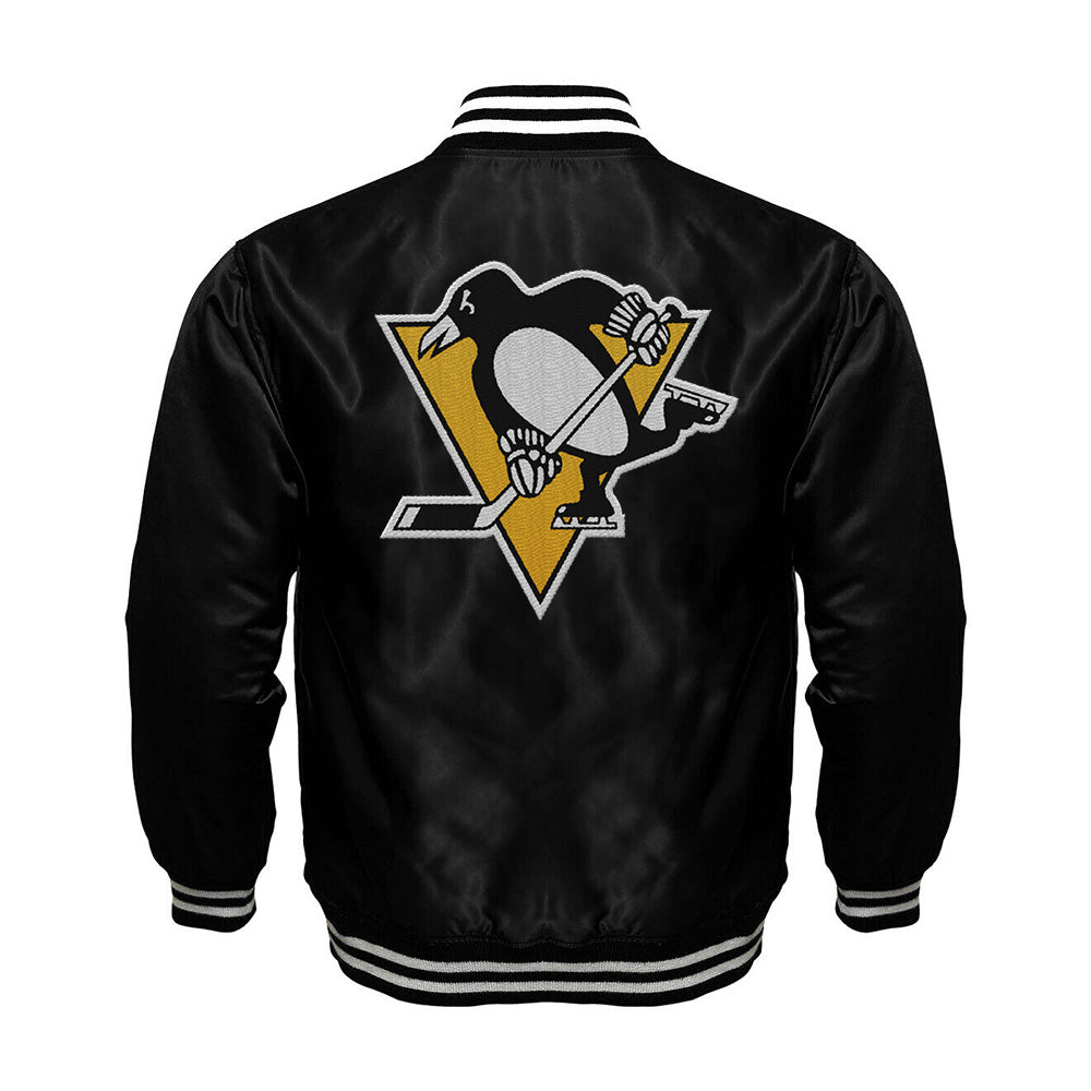 Pittsburgh Penguins Satin Varsity Full Snap Jacket - Jack N Hoods