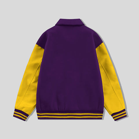 Purple Byron Collar All Wool Varsity Jacket Gold Sleeves - Jack N Hoods