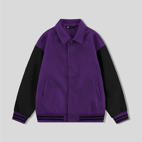 Purple Byron Collar All Wool Varsity Jacket Black Sleeves - Jack N Hoods