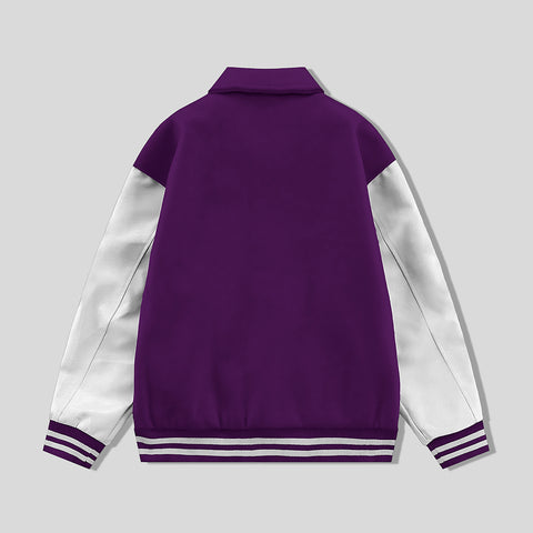 Purple Byron Collar All Wool Varsity Jacket White Sleeves - Jack N Hoods