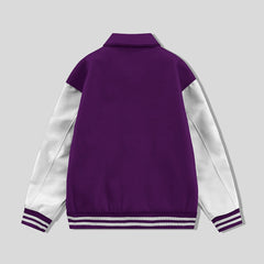 Purple Collared Varsity Jacket White Leather Sleeves - Jack N Hoods