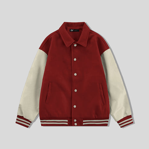 Red Byron Collar All Wool Varsity Jacket Cream Sleeves - Jack N Hoods
