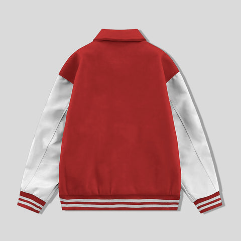 Red Byron Collar All Wool Varsity Jacket White Sleeves - Jack N Hoods
