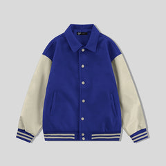 Royal Blue Byron Collar All Wool Varsity Jacket Cream Sleeves - Jack N Hoods