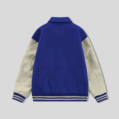 Royal Blue Byron Collar All Wool Varsity Jacket Cream Sleeves - Jack N Hoods