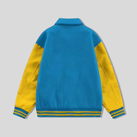 Sky Blue Byron Collar All Wool Varsity Jacket Gold Sleeves - Jack N Hoods