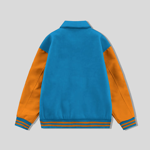Sky Blue Byron Collar All Wool Varsity Jacket Orange Sleeves - Jack N Hoods