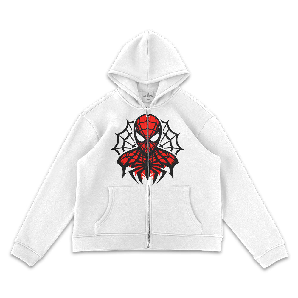 Spiderman Full-Zip White Hoodie - Super Heroes Hoodie - Jack N Hoods