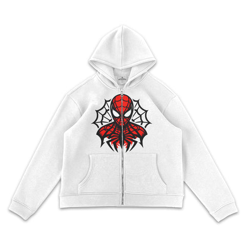 Spiderman Full-Zip White Hoodie - Super Heroes Hoodie - Jack N Hoods