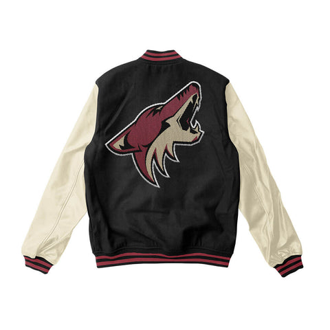 Arizona Coyotes Black and Cream Varsity Jacket - NHL Varsity Jacket - Jack N Hoods