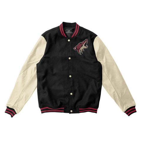 Arizona Coyotes Black and Cream Varsity Jacket - NHL Varsity Jacket - Jack N Hoods