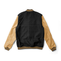 Black Varsity Jacket Gold Leather Sleeves - Jack N Hoods