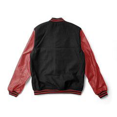 Black Varsity Jacket Red Leather Sleeves - Jack N Hoods