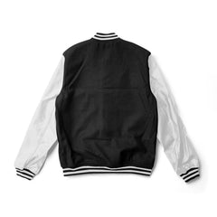 Black Varsity Jacket White Leather Sleeves With White Stripes - Jack N Hoods
