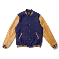 Blue Varsity Jacket Gold Leather Sleeves - Jack N Hoods