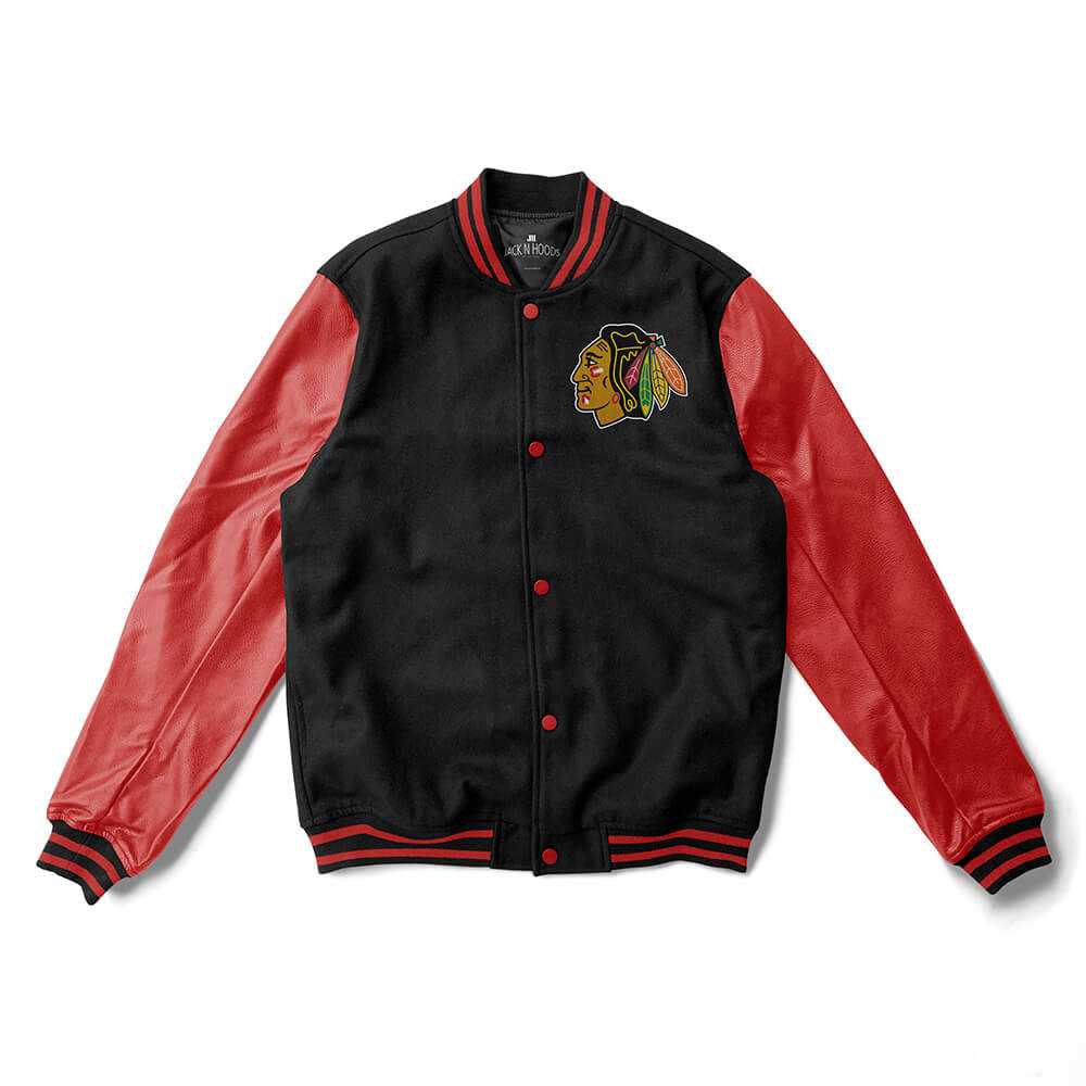 Chicago Blackhawks Black and Red Varsity Jacket - NHL Varsity Jacket - Jack N Hoods