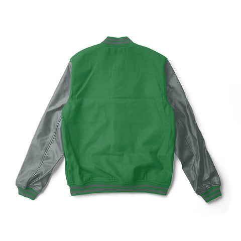 Green Varsity Jacket Grey Leather Sleeves - Jack N Hoods