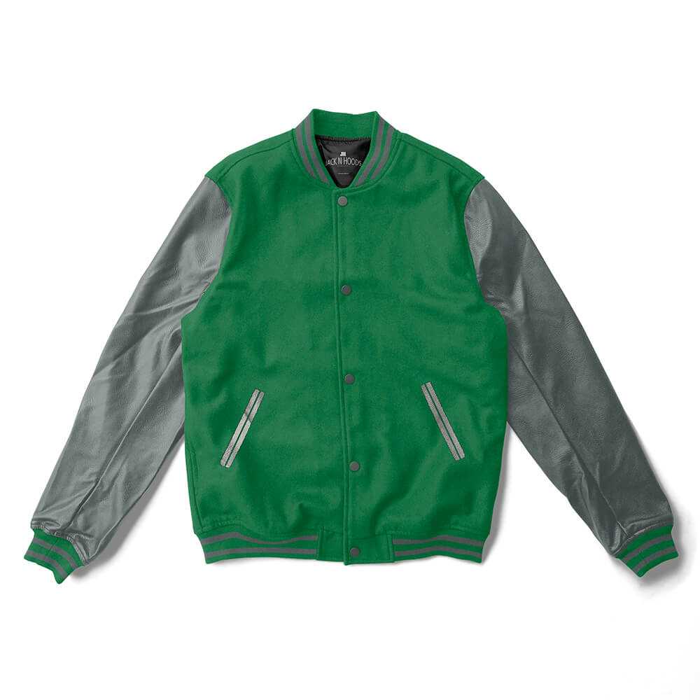 Green Varsity Jacket with White Leather Sleeves - Jack N Hoods S