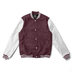 Maroon Varsity Jacket White Leather Sleeves - Jack N Hoods