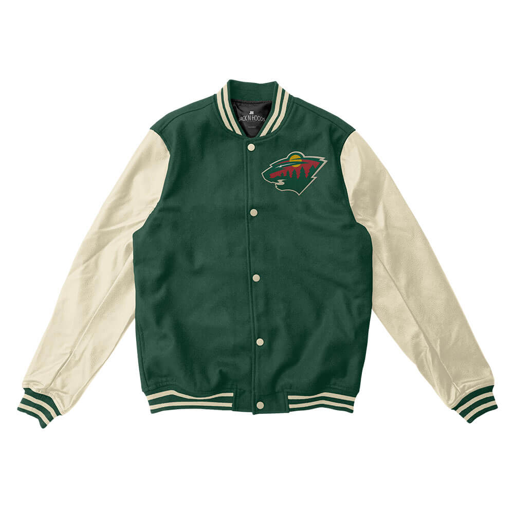 Minnesota Wild Green and Cream Varsity Jacket - NHL Varsity Jacket - Jack N Hoods