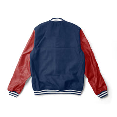 Navy Blue Varsity Jacket Red Leather Sleeves - Jack N Hoods