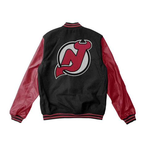 New Jersey Devils Black and Red Varsity Jacket - NHL Varsity Jacket - Jack N Hoods