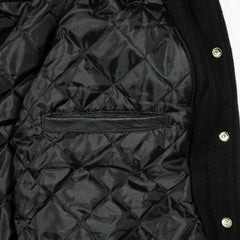Black Varsity Jacket Orange Leather Sleeves - Jack N Hoods