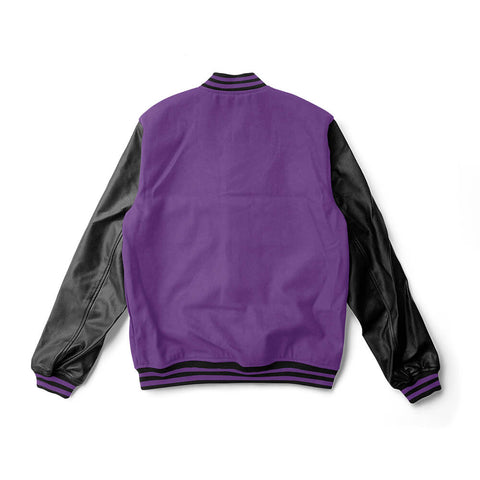 Purple Varsity Jacket Black Leather Sleeves - Jack N Hoods