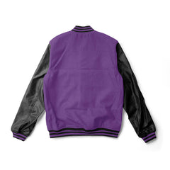Purple Varsity Jacket Black Leather Sleeves - Jack N Hoods