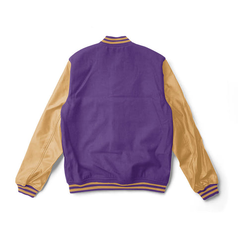 Purple Varsity Jacket Gold Leather Sleeves - Jack N Hoods