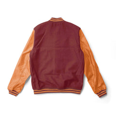 Red Varsity Jacket Orange Leather Sleeves - Jack N Hoods