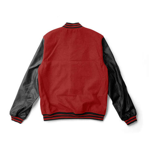 Red Varsity Jacket Black Leather Sleeves - Jack N Hoods