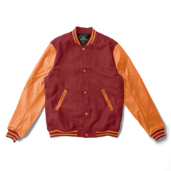 Red Varsity Jacket Orange Leather Sleeves - Jack N Hoods