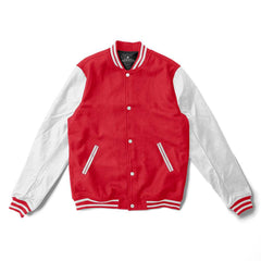 Red Varsity Jacket with White Leather Sleeves  - Jack N hoods