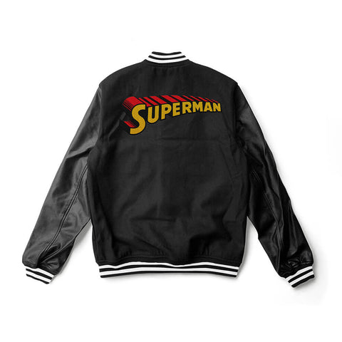 Superman Varsity Jacket Leather Sleeves - Super Heroes Varsity - Jack N Hoods