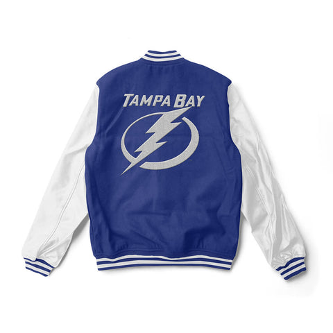 Tampa Bay Lightning Blue and White Varsity Jacket - NHL Varsity Jacket - Jack N Hoods