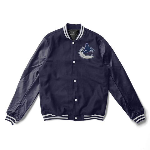 Vancouver Canucks Navy Blue Varsity Jacket - NHL Varsity Jacket - Jack N Hoods