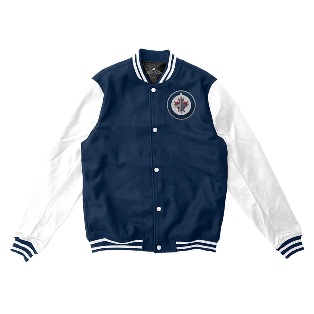 Winnipeg Jets Navy Blue and White Varsity Jacket - NHL Varsity Jacket - Jack N Hoods