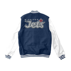 Winnipeg Jets Navy Blue and White Varsity Jacket - NHL Varsity Jacket - Jack N Hoods