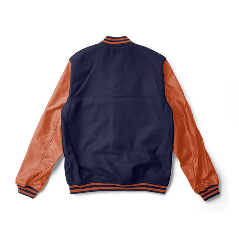 Navy Varsity Jacket Orange Leather Sleeves - Jack N Hoods
