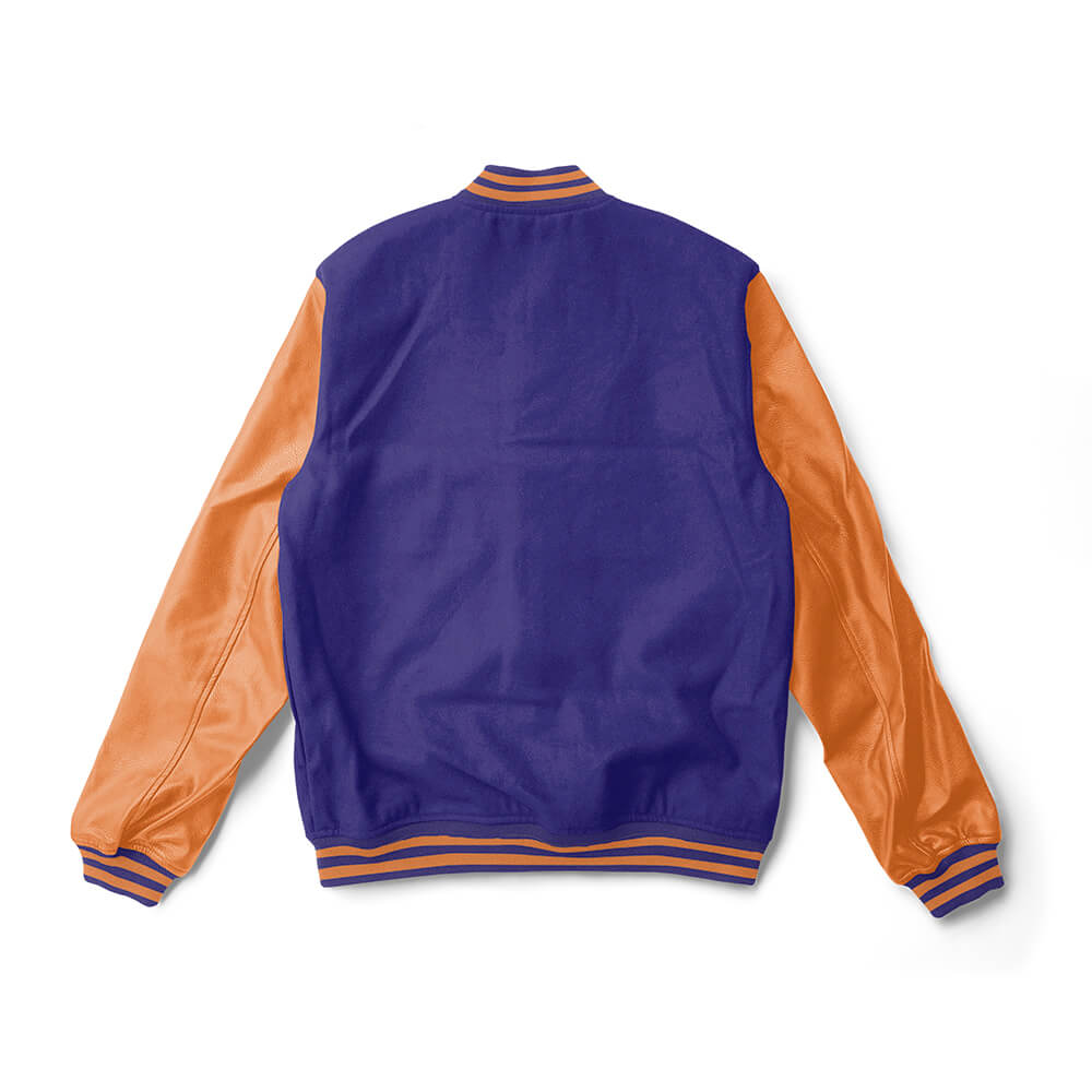 Purple Varsity Jacket Orange Leather Sleeves - Jack N Hoods
